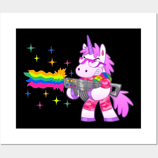 Unicorn Shooting With A Rainbow Gun Wall Art by saigon199x